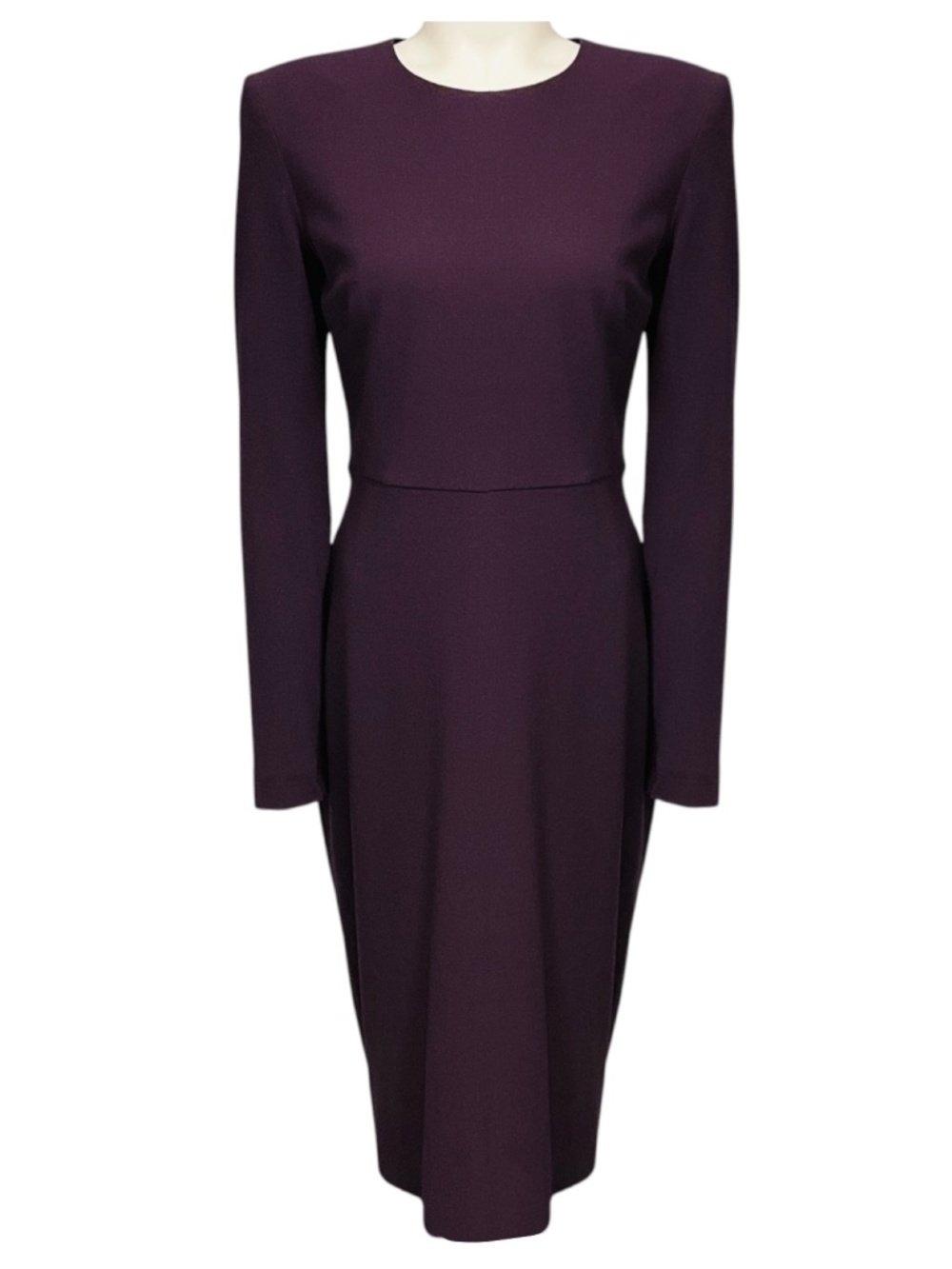 VICTORIA BECKHAM PURPLE LONG SLEEVED WOOL CREPE MIDI DRESS